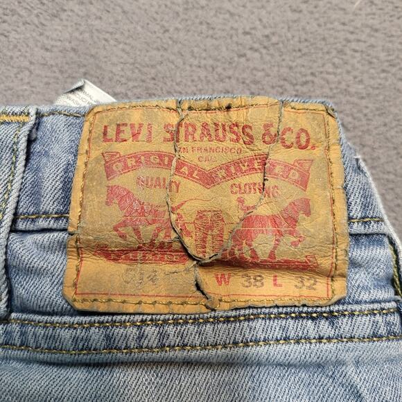 Levis 514 Jeans Mens 38x30 Blue Straight Leg Distressed Stretch Denim - Picture 3 of 11